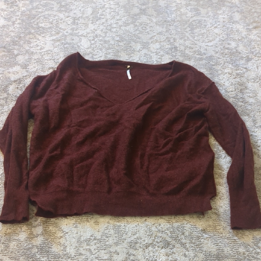 Free People Brown V-Neck Sweater